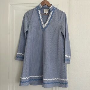 Sail to Stable STS Seersucker Striped Tunic Dress Blue White XXS Beach Nautical